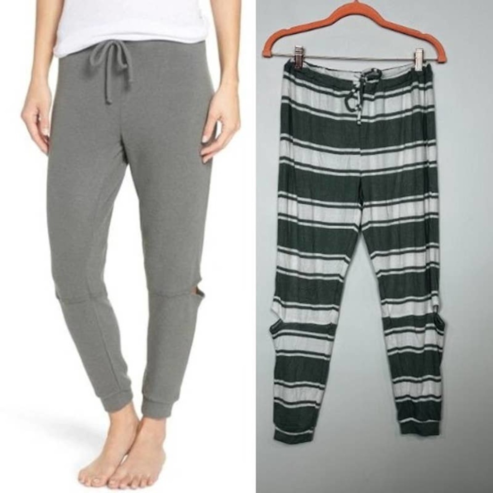 Chaser NWT Love Knit Side Slit Striped Drawstring Ankle Jogger Pants Gray Medium